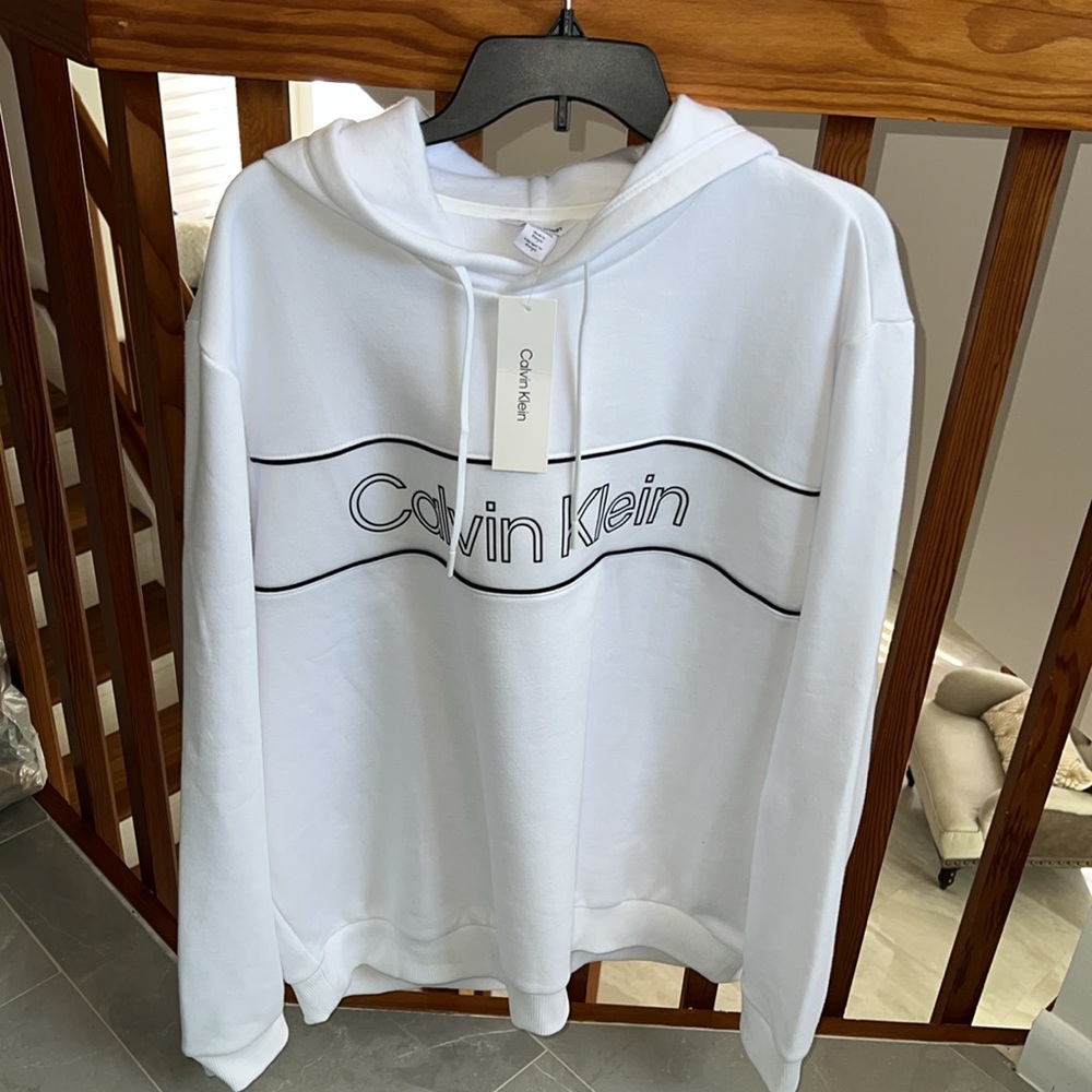 NWT Calvin Klein Hoodie, Brilliant White Fleece Hoodie PLUS Men’s 2XL